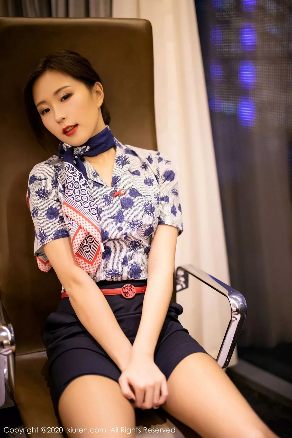 秀人集.com_[XiaoYu画语界]Vol.407_嫩模杨紫嫣Cynthia空乘制服主题性感内衣配黑丝裤袜诱惑写真82P